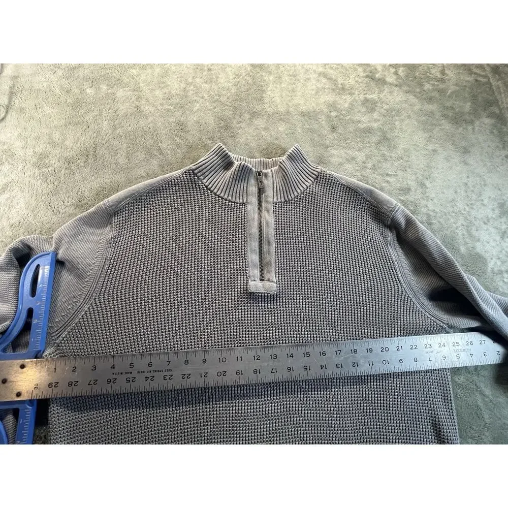 Tommy Bahama Men’s XL Gray Waffle Knit 1/4 Zip Cotton Mock Neck Sweater Pullover